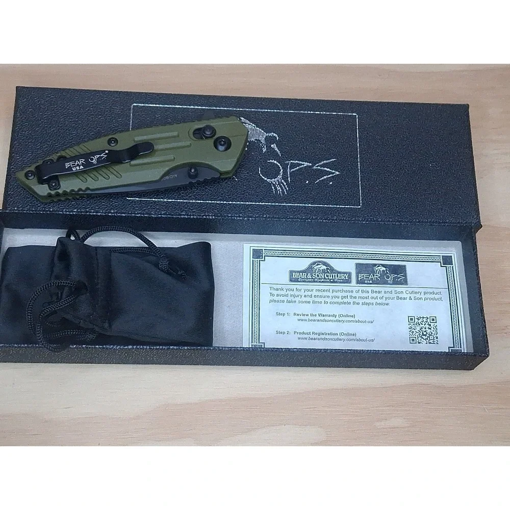 Bear & Son Cutlery ~ Bear OPS Mini Rancor IX Slide Lock Folding Knife ~ OD Green